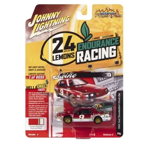 Carrinho Johnny Lightning Street Freaks: 24H Lemons - 1986 Ford Thunderbird Stock Car - Escala 1/64