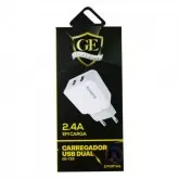 CARREGADOR GOLD EDITION GE-C22 2 PORTAS USB IOS 2.4A-BRANCO