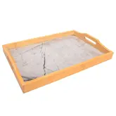 Bandeja Reta De Bambu Con Diseño Estilo Marmol Gris 41X27Cm