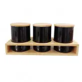 Juego De Potes De Caramica Negro C/Base De Bambu 4Pzs 700Ml
