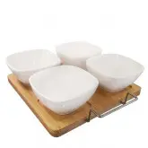 Set Bandeja Para Picadas C/Base De Bambu C/4 Divisorias