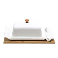 Manteigueira De Cerâmica Com Base De Bambu 12 X 16 Cm em Casa Americana