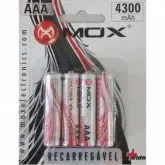 Pilha Recarregável Mox 4300 Palito C/ 4