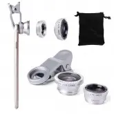 KIT DE ACESSORIOS VARIAS LENTES P/ CEL MACRO/FISHEYE SILVER