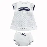 Vestido Primigi Branco com detalhes Azul Marinho 3M