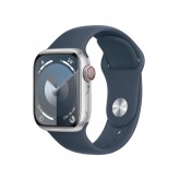 Apple Watch Series 9 MR913LL/A - Bluetooth - Wi-Fi - 41mm - GPS - Silver Aluminum/Storm Blue Sport