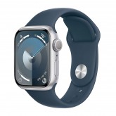 Apple Watch Series 9 MR9E3LL/A - Bluetooth - Wi-Fi - 45mm - GPS - Silver Aluminum/Storm Blue Sport - Caixa DAN