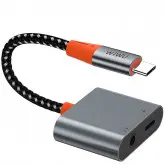 Adaptador Usb-C Para Mini Jack/Usb-C Wiwu Lt10 - Cinza/Laranja