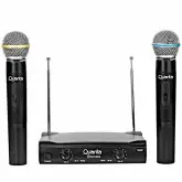 Microfone Dinâmico Dual Sem Fio Quanta VHF QTMIC202 - Preto/Cinza