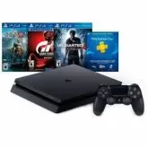 CONSOLE PS4 1TB CUH-2115B AMERICANO SLIM COM 3 JOGOS GOD OF WAR/GRAN TURISMO/UNCHARTED 4