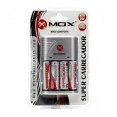 Carregador de Pilha Mox MO-CB734 + 4 Pilhas AA 4300mAh (4 UND)