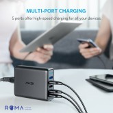 Carregador Mesa Anker USB A2054J11 60W PowerPort 5-Port Dual Quick Charge 3.0 Preto