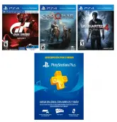 JOGO PS4 KIT 3 JOGOS GOD OF WAR, UNCHARTED 4 E GRAN TURISMO COM PS PLUS