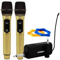 Microfone Sate A-Mk1202 Wireless Kit 2 Mic Gold em Topdek Informática