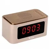 Caixa de Som Portátil X-Tech XT-SB535 3W com Relógio Digital, Bluetooth, Alarme, USB/SD - Dourado