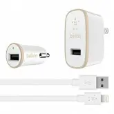 CARREGADOR P/ CARRO BELKIN USB + KIT LIGHTNING PARA IPHONE, 2,4 A, F8J167TT04-TAN BRANCO