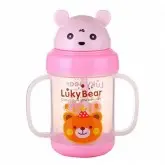 Copo para Bebê com Canudo Curvado K18133 280ml - Urso Rosa
