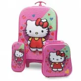 Kit Mochila de Rodinha Infantil Hello Kitty com Lancheira e Estojo - Rosa e Verde