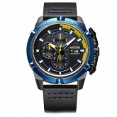 Relógio Analógico Megir Racing ML2062G-BK-1N2 Masculino, Couro - Preto e Azul