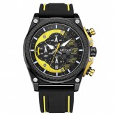 Relógio Analógico Megir Racing MN2051G-BK-1N13 Masculino, Silicone - Preto e Amarelo