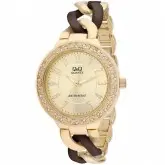 Relógio Analógico Q&Q F519-003Y Feminino Pulseira de Aço Inoxidável - Dourado e Marrom