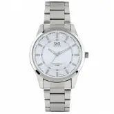 Relógio Analógico Q&Q Q890J201Y Masculino Pulseira de Aço Inoxidável - Prata e Branco