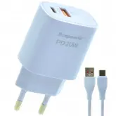 Carregador Tomada Ecopower EP-7022 USB / Type-C + Cabo USB a Type-C - Azul