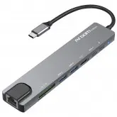Hub USB-C 3.1 ArgomTech ARG-UB-0093 8 Portas / HDMI 4K / 2 USB 3.0 / RJ-45 / SD / TF / 2 USB-C Femea - Cinza
