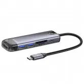 Hub Usb-C 3.1 Mcdodo Hu-7740 6 Portas / Hdmi / 2 Usb 3.0 / Sd / Tf / Usb-C Femea - Cinza