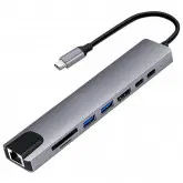 Hub Usb-C 3.1 Satellite A-Hubc54 8 Portas / Hdmi / 2 Usb 3.0 / Rj45 / Sd / Tf / 2 Usb-C Femea - Preto