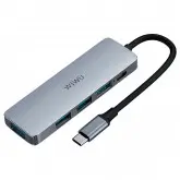 Hub USB-C 3.1 Wiwu Alpha A541BC 5 Portas / 4 USB 3.0 / USB-C Femea - Cinza