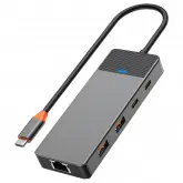 Hub Usb-C 3.1 Wiwu Linker A923Rpt 9 Portas / 2 Usb 3.1 / 2 Usb 2.0 / 2 Usb-C Femea / Lan / Sd / Tf - Cinza