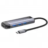 Hub Usb-C Mcdodo Hu-7750 5 Portas / Hdmi / 3 Usb 3.0 / Usb-C Femea - Cinza