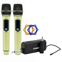 Microfone Satellite A-Mk1202 Wireless - Dourado (Kit Com 2) em Visão Vip